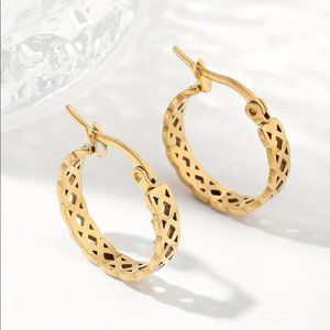 14K Gold Womens Small Hoop Earrings Round Braided Hoops Jewelry 14 Karat NEW